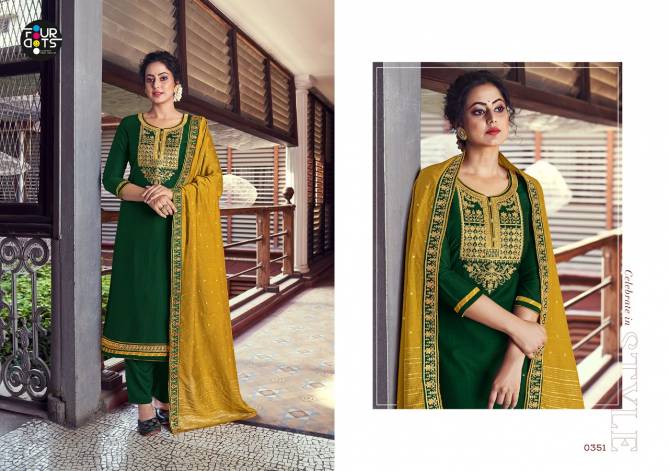 Four Dots Manjari 4 Silk With Cording Embroidery Work And Sequance Work   Festive Wear Latest Fancy Dress Material